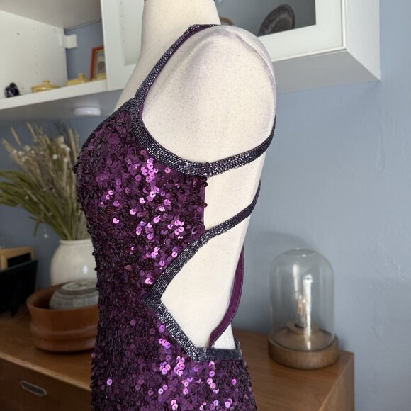 Primavera Couture 1853 Sequin Beaded Plum Gown Formal Dress Prom Long - Picture 10 of 12